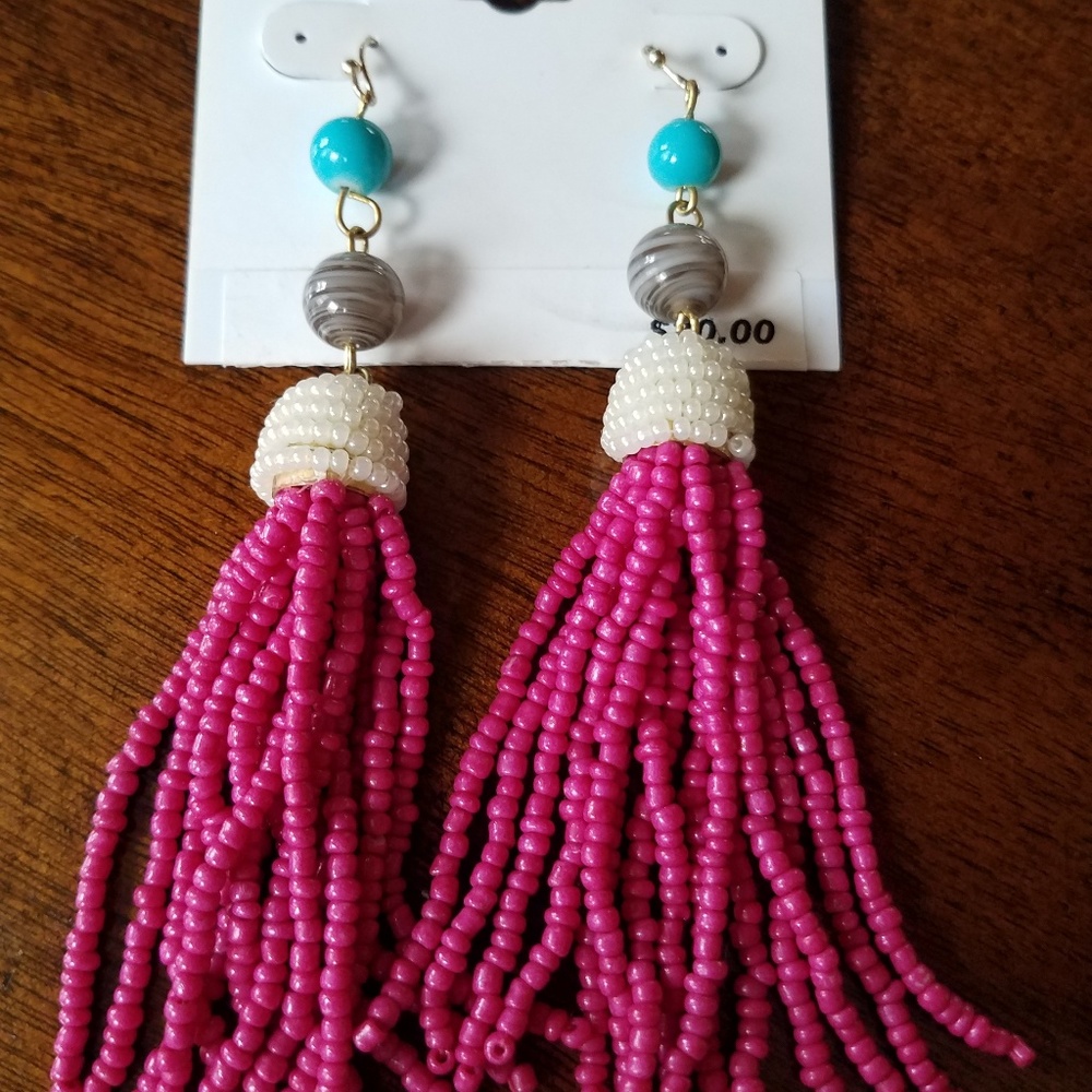 Relativity Pink Beaded Tassel Dangle Earrings